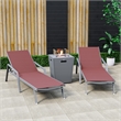 LeisureMod Marlin 2 Gray Aluminum Lounge Armchair and Fire Pit Red