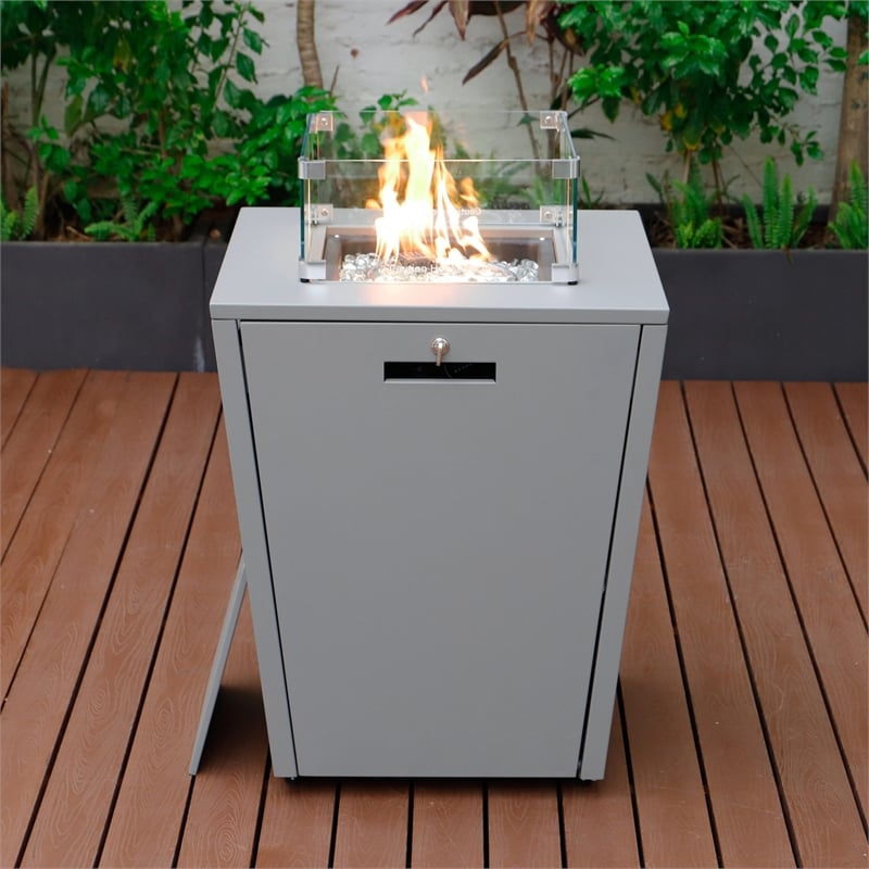LeisureMod Marlin 2 Gray Aluminum Lounge Armchair and Fire Pit Red