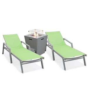 LeisureMod Marlin 2 Gray Aluminum Lounge Armchair and Fire Pit Green