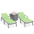 LeisureMod Marlin 2 Gray Aluminum Lounge Armchair and Fire Pit Green
