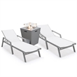 LeisureMod Marlin 2 Gray Aluminum Lounge Armchair and Fire Pit White