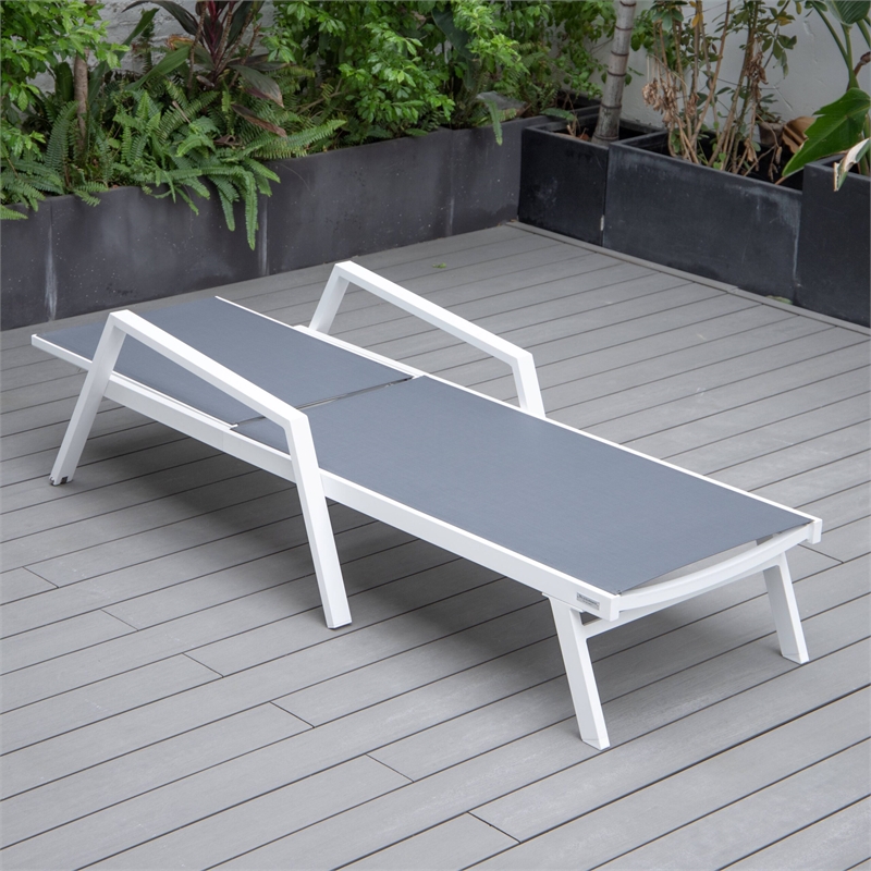 LeisureMod Marlin White Aluminum Lounge Armchair and Fire Pit Dark Gray
