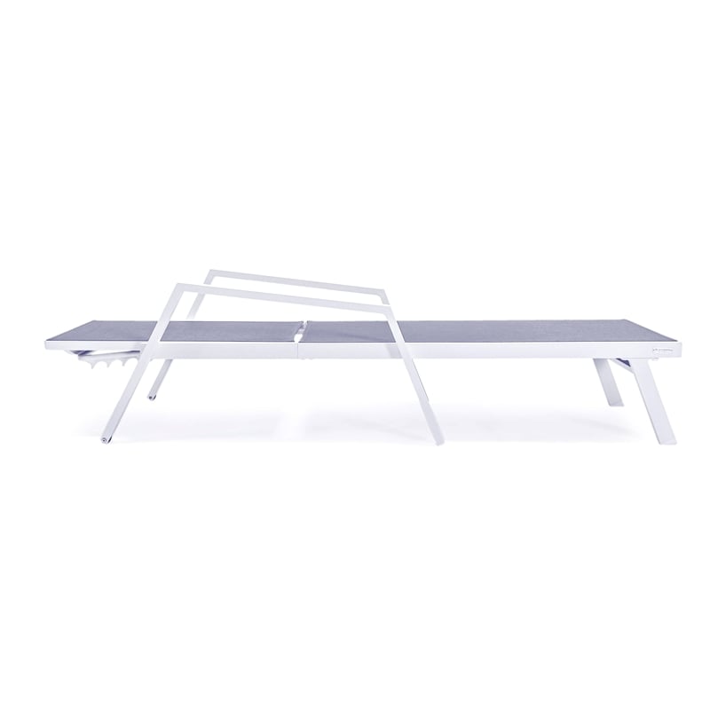 LeisureMod Marlin White Aluminum Lounge Armchair and Fire Pit Dark Gray