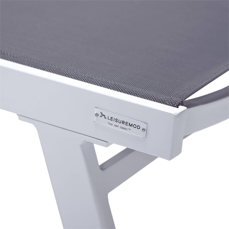 LeisureMod Marlin White Aluminum Lounge Armchair and Fire Pit Dark Gray