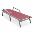 LeisureMod Marlin Gray Aluminum Lounge Armchair and Fire Pit Red