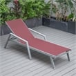 LeisureMod Marlin Gray Aluminum Lounge Armchair and Fire Pit Red