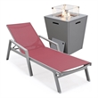 LeisureMod Marlin Gray Aluminum Lounge Armchair and Fire Pit Red