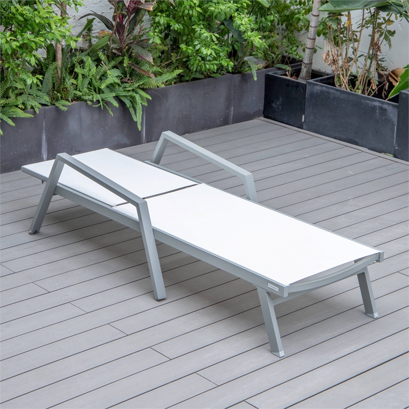 LeisureMod Marlin Gray Aluminum Lounge Armchair and Fire Pit White