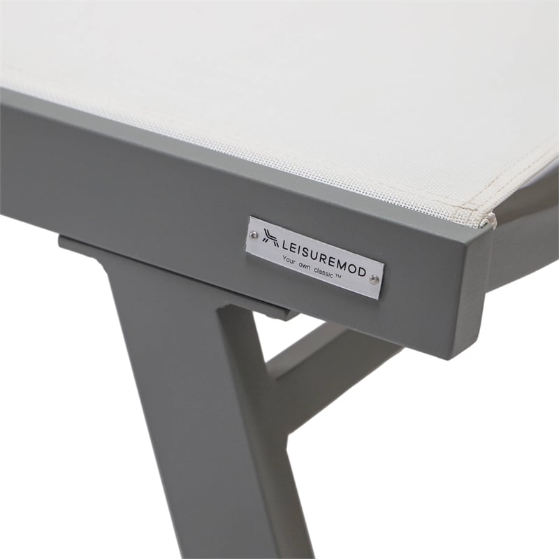 LeisureMod Marlin Gray Aluminum Lounge Armchair and Fire Pit White