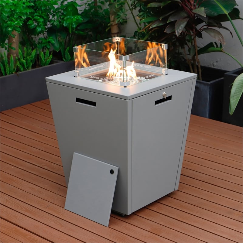 LeisureMod Marlin Gray Aluminum Lounge Armchair and Fire Pit White