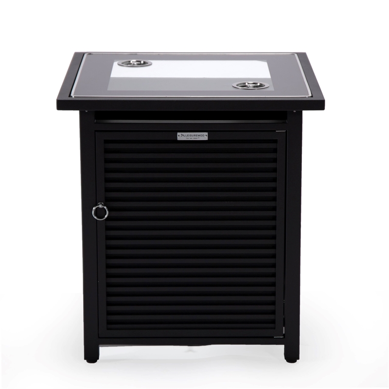 LeisureMod Walbrooke Patio Square Aluminum Tank Holder with Slats Design Black
