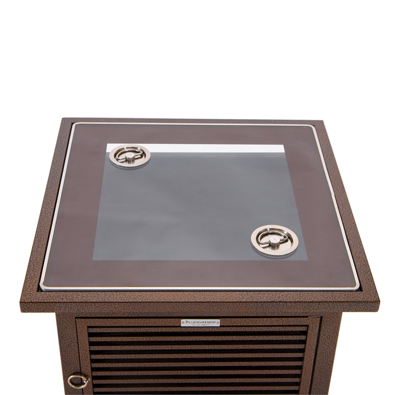 LeisureMod Walbrooke Patio Square Aluminum Tank Holder with Slats Design Brown