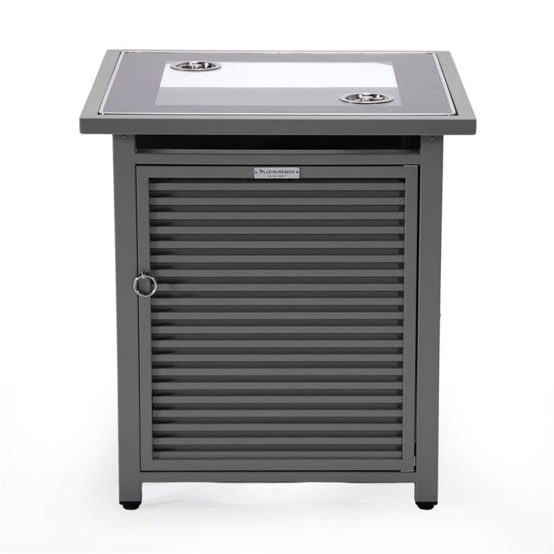 LeisureMod Walbrooke Patio Square Aluminum Tank Holder with Slats Design Gray