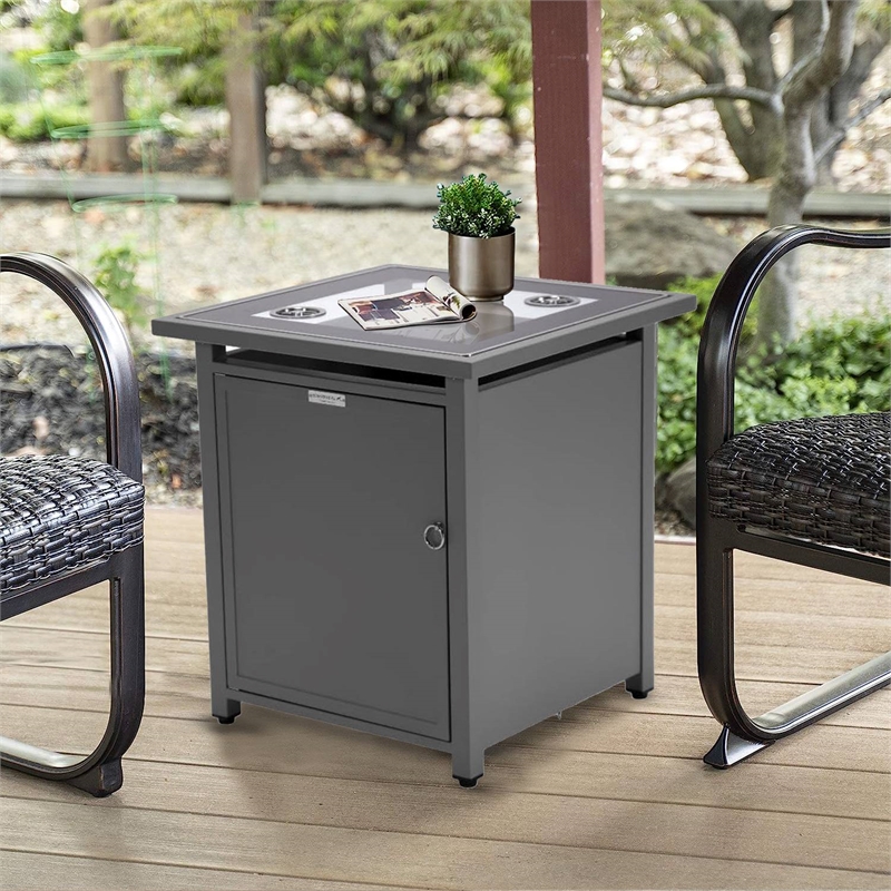 LeisureMod Walbrooke Outdoor Patio Square Aluminum Tank Holder Gray