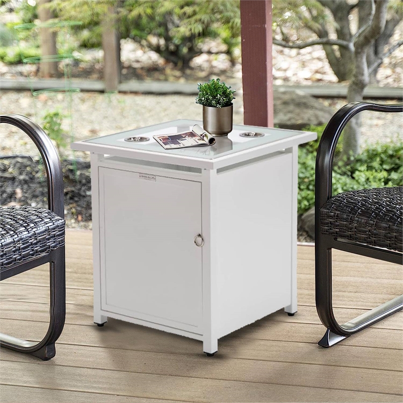 LeisureMod Walbrooke Outdoor Patio Square Aluminum Tank Holder White
