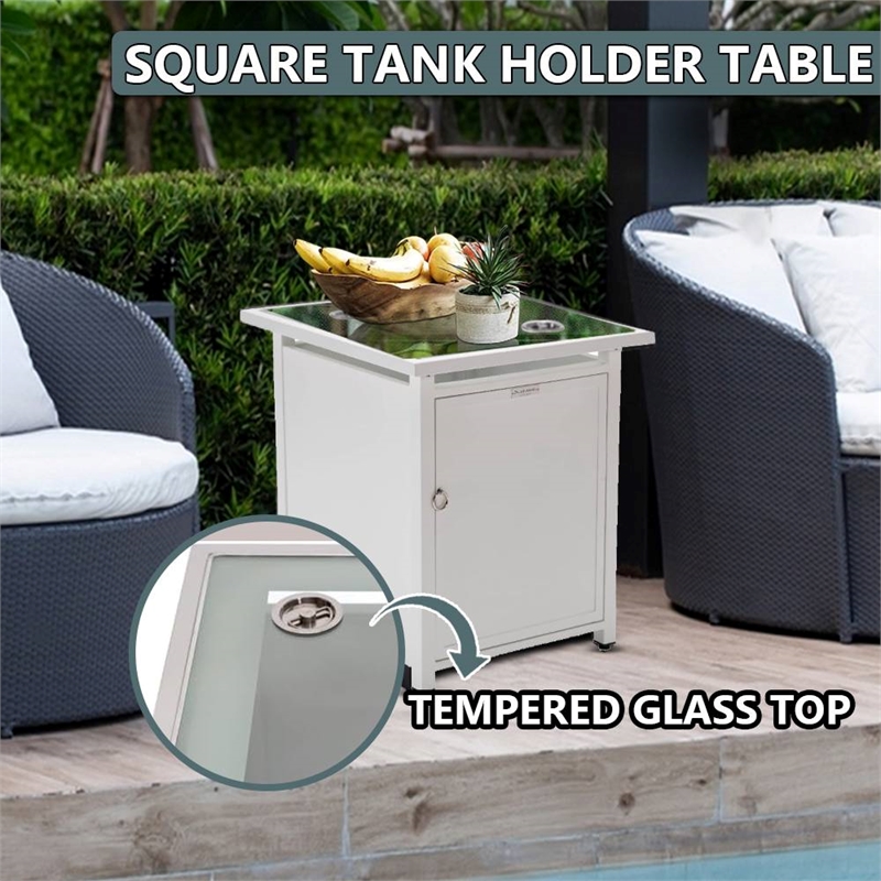 LeisureMod Walbrooke Outdoor Patio Square Aluminum Tank Holder White