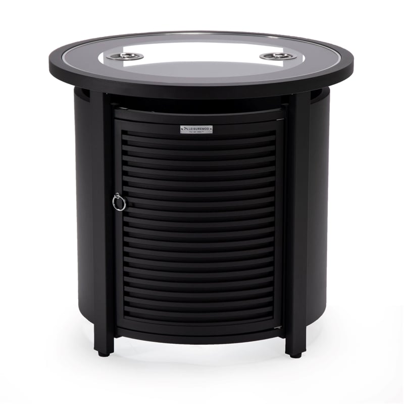 LeisureMod Walbrooke Patio Round Aluminum Tank Holder with Slats Design Black