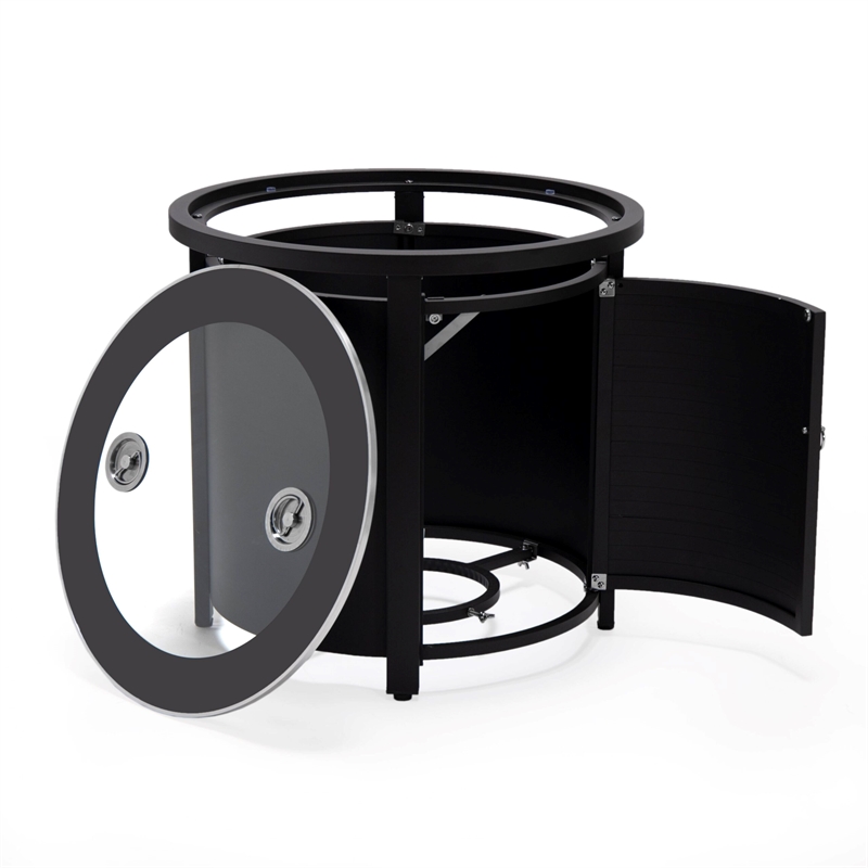 LeisureMod Walbrooke Patio Round Aluminum Tank Holder with Slats Design Black
