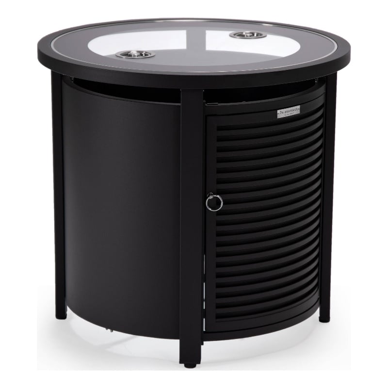 LeisureMod Walbrooke Patio Round Aluminum Tank Holder with Slats Design Black