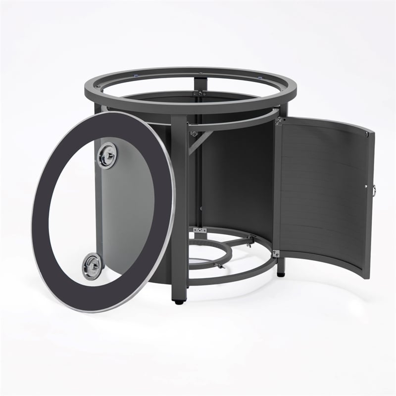 LeisureMod Walbrooke Patio Round Aluminum Tank Holder with Slats Design Gray