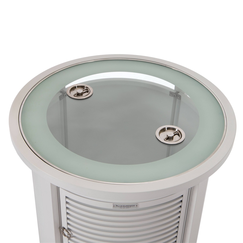 LeisureMod Walbrooke Patio Round Aluminum Tank Holder with Slats Design White