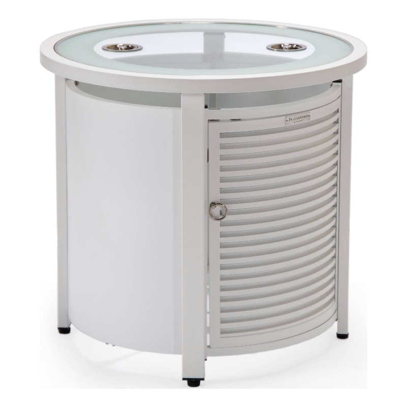 LeisureMod Walbrooke Patio Round Aluminum Tank Holder with Slats Design White