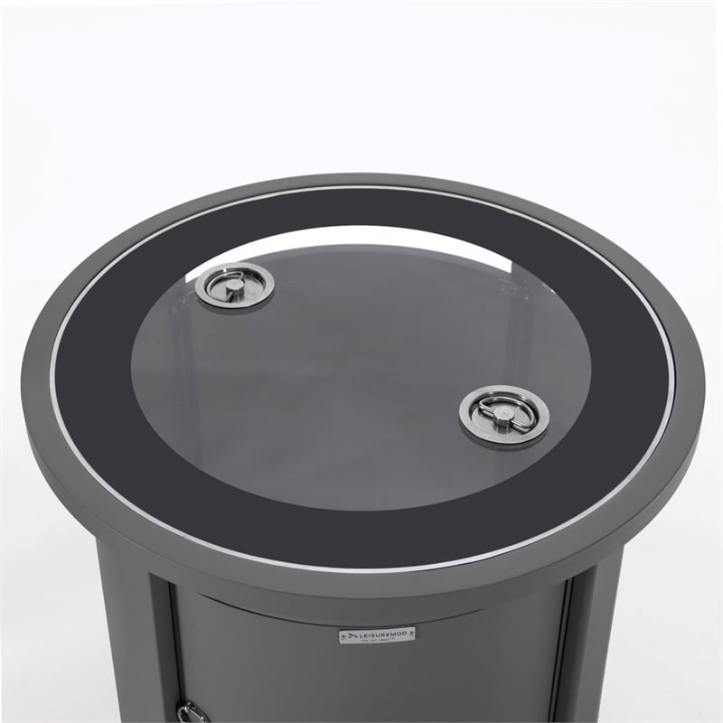 LeisureMod Walbrooke Outdoor Patio Round Aluminum Tank Holder Gray