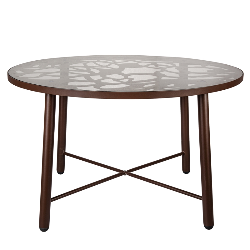LeisureMod Devon 7-Piece Aluminum Dining Set with Table and 6 Chairs Brown