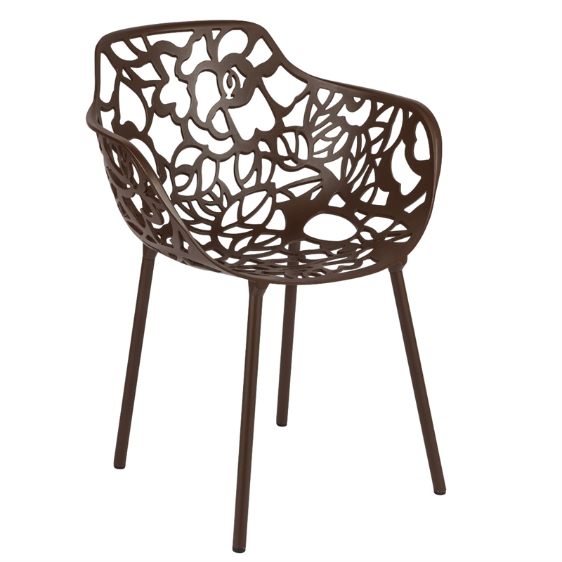 LeisureMod Devon 5-Piece Aluminum Dining Set with Table and 4 Armchairs Brown