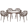 LeisureMod Devon 5-Piece Aluminum Dining Set with Table and 4 Armchairs Brown