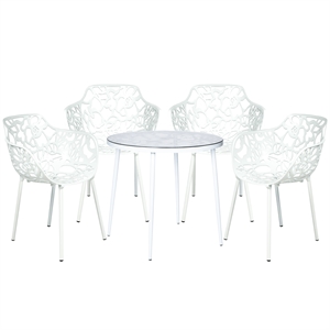 LeisureMod Devon 5-Piece Aluminum Dining Set with Table and 4 Armchairs White