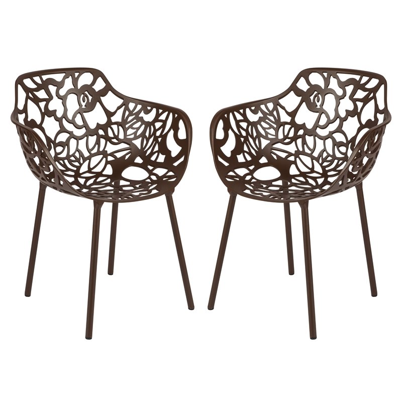 Leisuremod Devon 7-Piece Aluminum Dining Set with Table and 6 Armchairs Brown