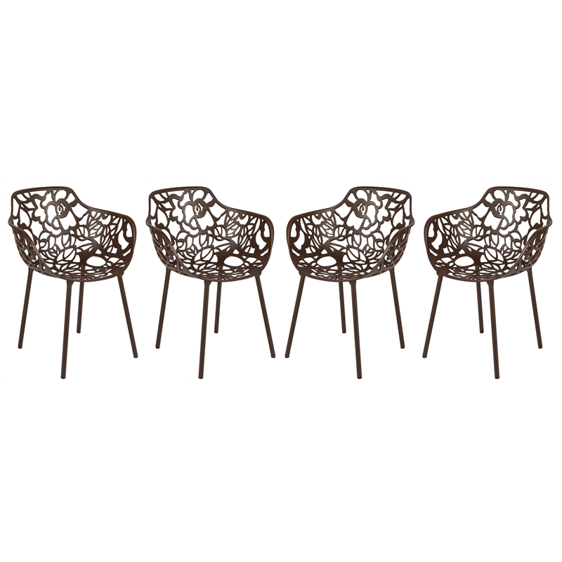 Leisuremod Devon 7-Piece Aluminum Dining Set with Table and 6 Armchairs Brown