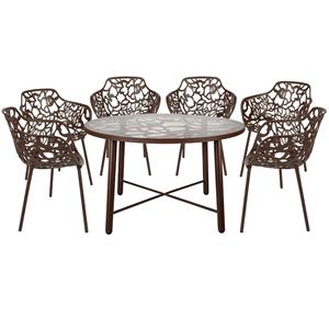 Leisuremod Devon 7-Piece Aluminum Dining Set with Table and 6 Armchairs Brown