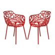 Leisuremod Devon 7-Piece Aluminum Dining Set with Table and 6 Armchairs Red