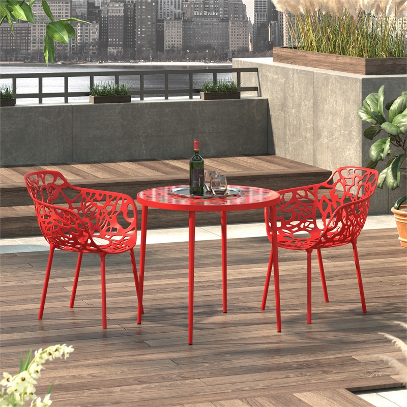 Leisuremod Devon 7-Piece Aluminum Dining Set with Table and 6 Armchairs Red