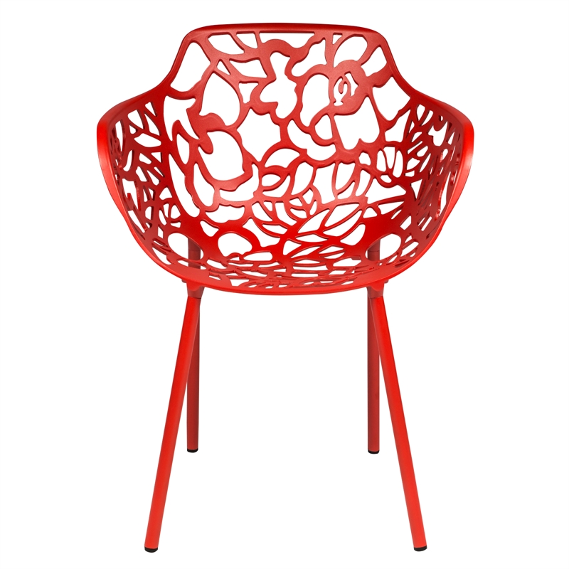 Leisuremod Devon 7-Piece Aluminum Dining Set with Table and 6 Armchairs Red