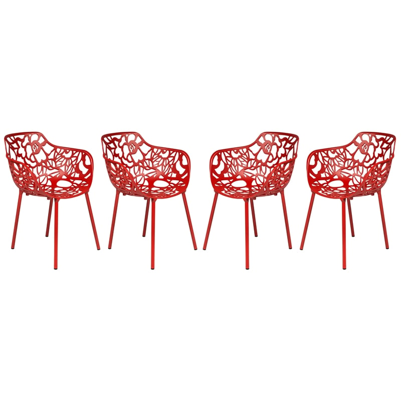 Leisuremod Devon 7-Piece Aluminum Dining Set with Table and 6 Armchairs Red