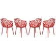 Leisuremod Devon 7-Piece Aluminum Dining Set with Table and 6 Armchairs Red