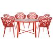 Leisuremod Devon 7-Piece Aluminum Dining Set with Table and 6 Armchairs Red