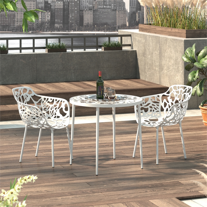 Leisuremod Devon 7-Piece Aluminum Dining Set with Table and 6 Armchairs White
