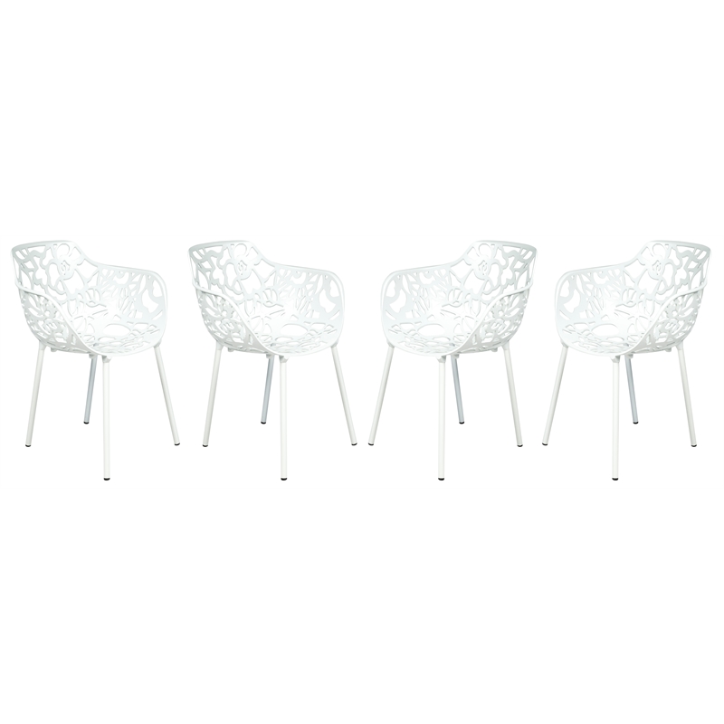 Leisuremod Devon 7-Piece Aluminum Dining Set with Table and 6 Armchairs White