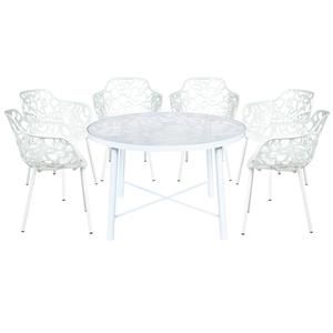 Leisuremod Devon 7-Piece Aluminum Dining Set with Table and 6 Armchairs White