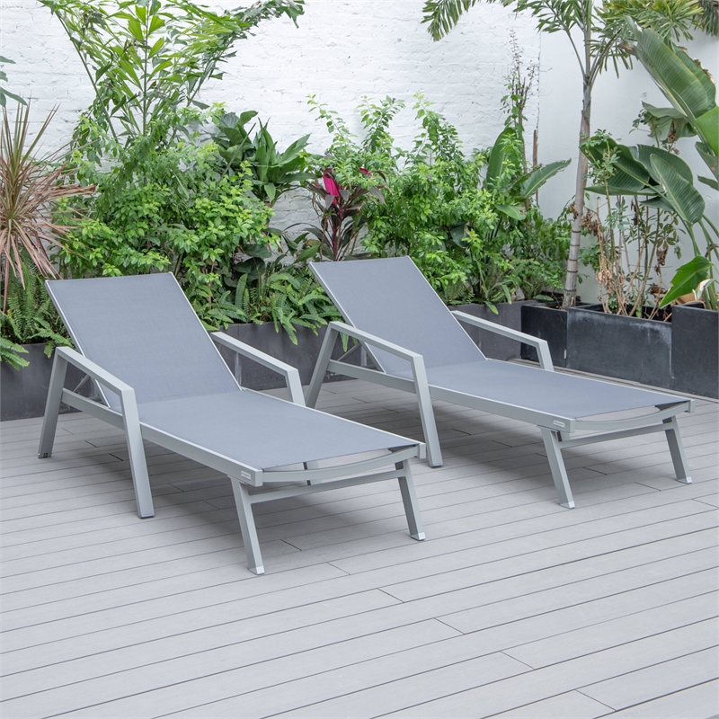 LeisureMod Marlin Outdoor Aluminum Chaise Lounges in Dark Gray (Set of 2)