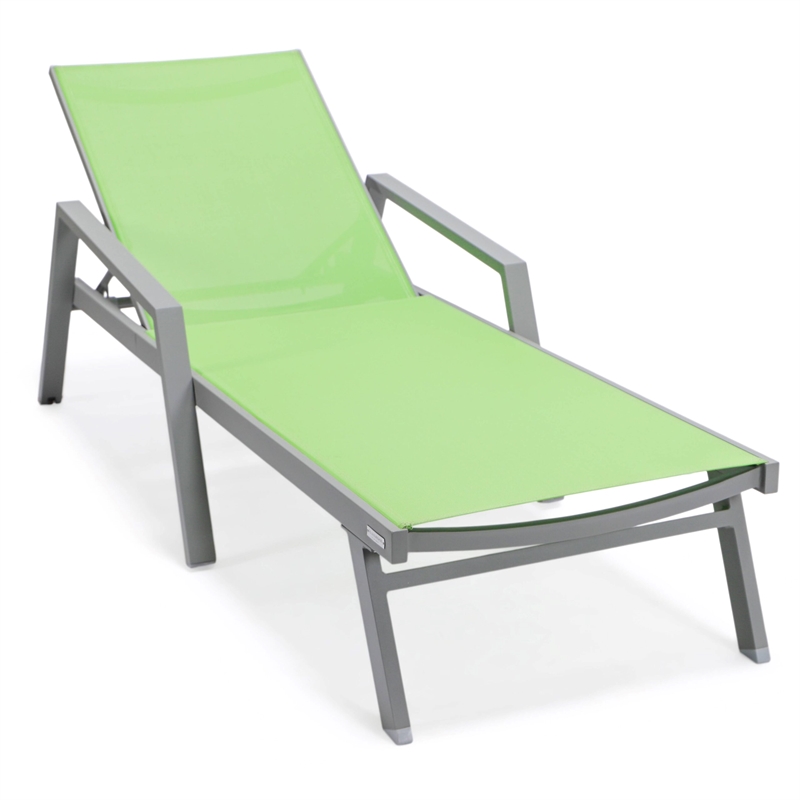 LeisureMod Marlin Outdoor Aluminum Chaise Lounges in Gray/Green (Set of 2)