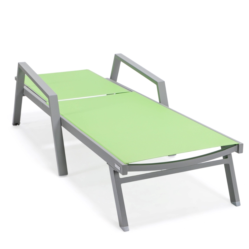 LeisureMod Marlin Outdoor Aluminum Chaise Lounges in Gray/Green (Set of 2)
