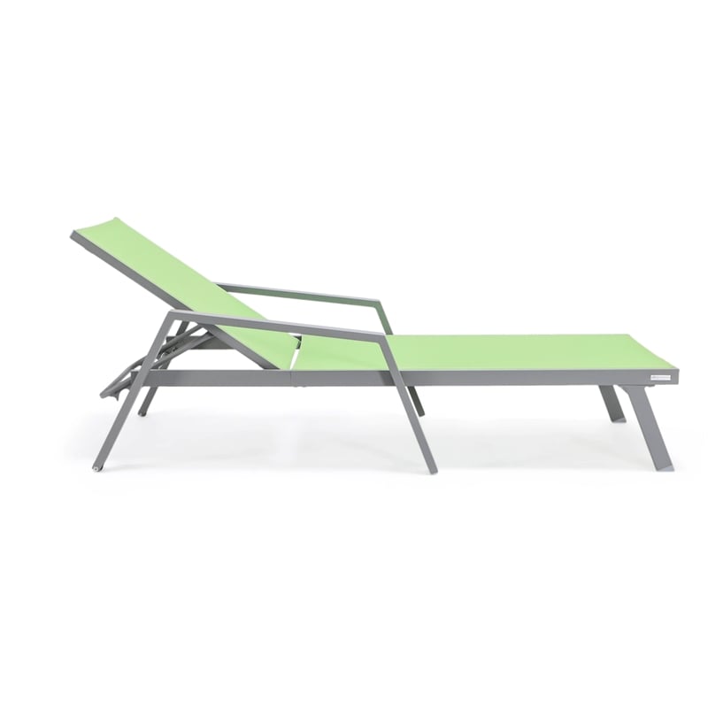 LeisureMod Marlin Outdoor Aluminum Chaise Lounges in Gray/Green (Set of 2)