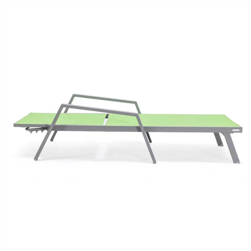LeisureMod Marlin Outdoor Aluminum Chaise Lounges in Gray/Green (Set of 2)
