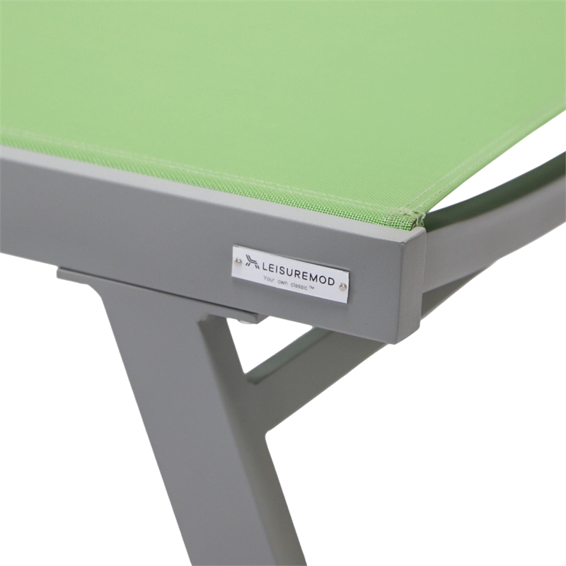 LeisureMod Marlin Outdoor Aluminum Chaise Lounges in Gray/Green (Set of 2)