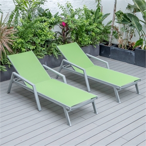 LeisureMod Marlin Outdoor Aluminum Chaise Lounges in Gray/Green (Set of 2)